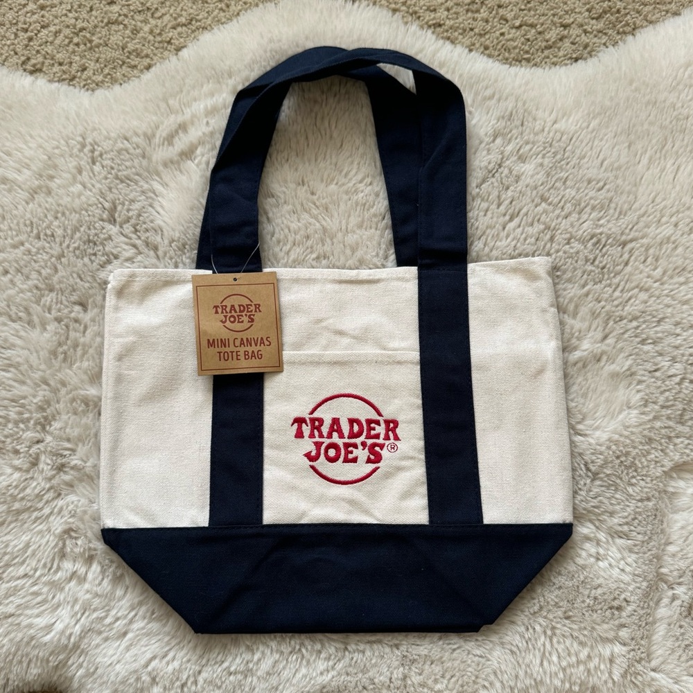 NWT Limited Edition Trader Joe’s Mini Canvas Tote Bag in Blue